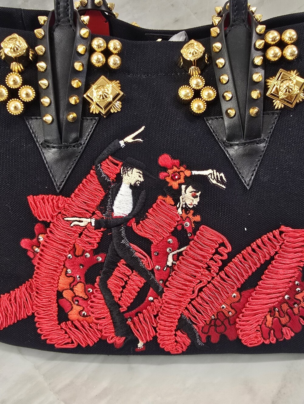 🔥RARE🔥 Christian Louboutin Tote Bag with Red Embroidered Flamenco Motif - Picture 3 of 16